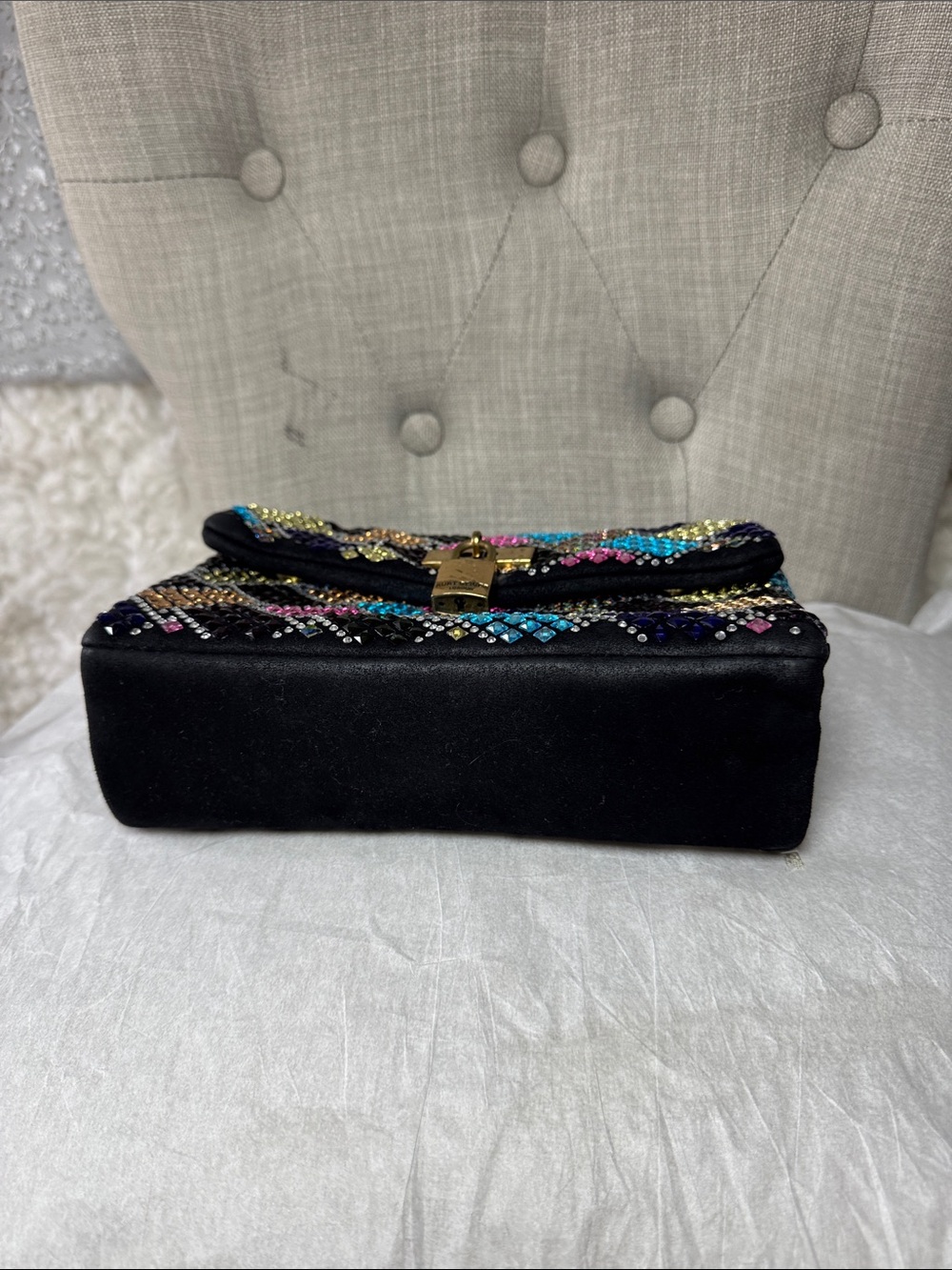 Kurt Geiger Studded Multicolor Quilted Shoulder Bag with Gold Chain - Picture 4 of 7
